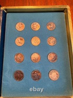 Silver Zodiac set of 12 Mini Coins Proof Sterling Medal Franklin Mint