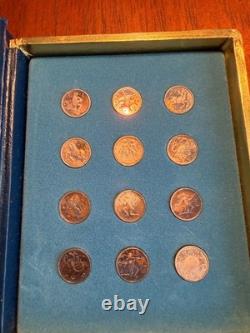 Silver Zodiac set of 12 Mini Coins Proof Sterling Medal Franklin Mint