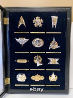 Star Trek Insignia Badges 24K Gold & Sterling Silver Blk Case Franklin Mint 1992