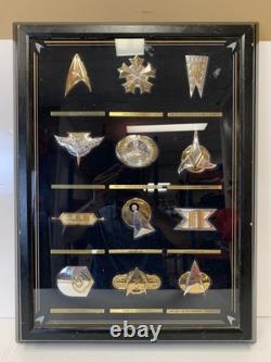 Star Trek Insignia Badges 24K Gold & Sterling Silver Blk Case Franklin Mint 1992