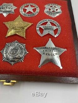 Sterling Silver 1987 Franklin Mint Collectible 10 Western Lawmen Badges Replicas