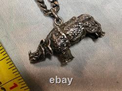 Sterling Silver 925 Necklace With Rhino Pendant 73 Grams Scrap Or Not