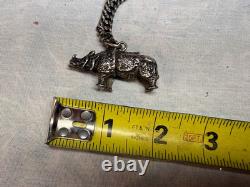 Sterling Silver 925 Necklace With Rhino Pendant 73 Grams Scrap Or Not