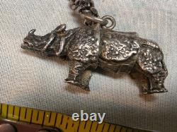 Sterling Silver 925 Necklace With Rhino Pendant 73 Grams Scrap Or Not