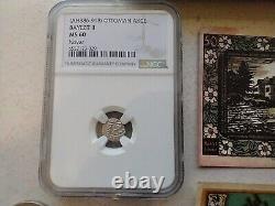 Sterling Silver Franklin Mint, 500 Year Old NGC MS Coin, 100 Year Old Currency