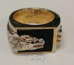 Sterling Silver Gold Vermeil- Franklin Mint Dragon Onyx Ring- Multiple Sizes