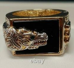 Sterling Silver Gold Vermeil- Franklin Mint Dragon Onyx Ring- Multiple Sizes