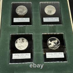 Sterling Silver Proofs 1972 Franklin Mint Holiday Medals Set 4 In Box/w Stands