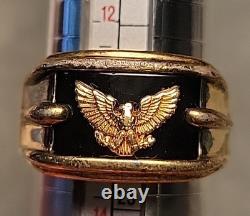 Sterling Silver Ring 14K Solid Gold Eagle Franklin Mint Gold Tone Mens Sz. 13.5 Sterling Silver Ring 14K Solid Gold Eagle Franklin Mint Gold Tone Mens Sz. 13.5
