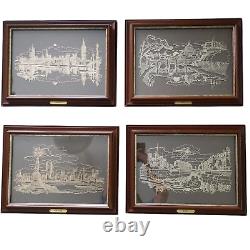 Sterling Silver Silhouette William Ressler Franklin Mint 4 City Set Complete Vtg