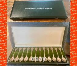 Sterling Silver Spoon Set Of 12 With Case, 12 Days Of Christmas 925 Franklin Mint
