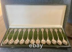 Sterling Silver Spoon Set Of 12 With Case, 12 Days Of Christmas 925 Franklin Mint