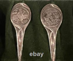Sterling Silver Spoon Set Of 12 With Case, 12 Days Of Christmas 925 Franklin Mint