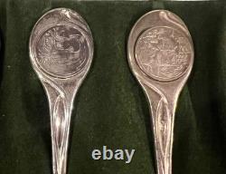 Sterling Silver Spoon Set Of 12 With Case, 12 Days Of Christmas 925 Franklin Mint