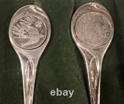Sterling Silver Spoon Set Of 12 With Case, 12 Days Of Christmas 925 Franklin Mint