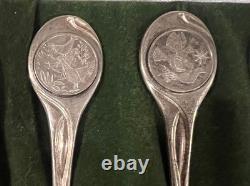 Sterling Silver Spoon Set Of 12 With Case, 12 Days Of Christmas 925 Franklin Mint