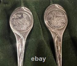 Sterling Silver Spoon Set Of 12 With Case, 12 Days Of Christmas 925 Franklin Mint