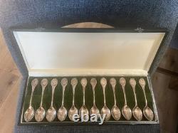 Sterling Silver Spoon Set Of 12 With Case, 12 Days Of Christmas 925 Franklin Mint