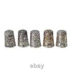 Sterling Silver Thimble Set 13 Original States Franklin Mint w Glass Dome & Base