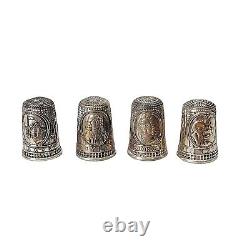 Sterling Silver Thimble Set 13 Original States Franklin Mint w Glass Dome & Base