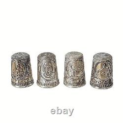 Sterling Silver Thimble Set 13 Original States Franklin Mint w Glass Dome & Base