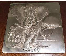 Sterling Silver Wall Sculpture lords of the Serengeti Elephant Franklin Mint
