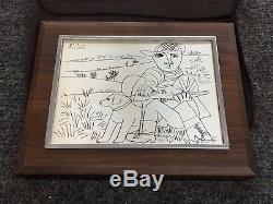 THE HUNTER BY PABLO PICASSO FRANKLIN MINT STERLING SILVER ETCHING withCOA & BOX NR