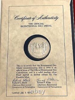 THE OFFICIAL BICENTENNIAL DAY COMMEMORATIVE STERLING MEDALS WithCOVER Set Of 3