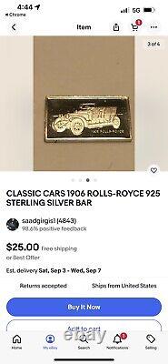 The 100 Greatest Cars Silver Miniature Bar Collection 2.3 Grams Each Lot Of 96