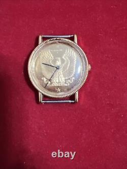 The Franklin Mint Vintage Gold Eagle Watch Swiss Made No Band 925 Sterling Dial