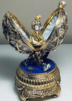 The House Of Faberge Musical Swan Lake Egg Sterling Silver Jeweled Franklin Mint