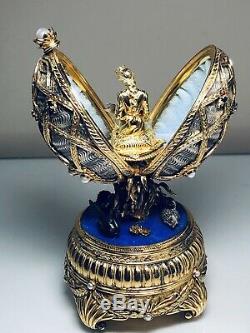 The House Of Faberge Musical Swan Lake Egg Sterling Silver Jeweled Franklin Mint