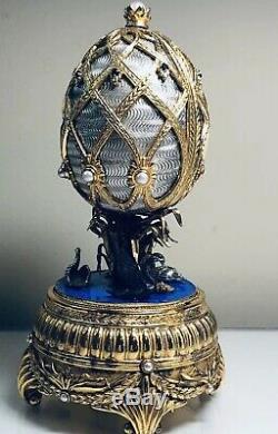 The House Of Faberge Musical Swan Lake Egg Sterling Silver Jeweled Franklin Mint