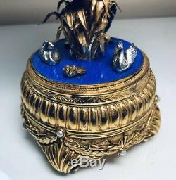 The House Of Faberge Musical Swan Lake Egg Sterling Silver Jeweled Franklin Mint