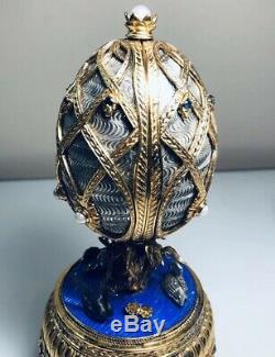 The House Of Faberge Musical Swan Lake Egg Sterling Silver Jeweled Franklin Mint