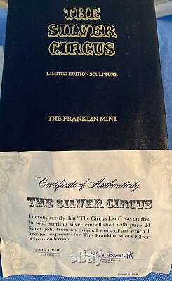 The Silver Circus Franklin Mint The Circus Lion-1978 WithBox & COA/Letter