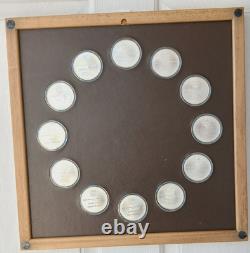 The Treasures of the Mayas 12 Pc 24k on Sterling Medal Set w Frame, COA, Box
