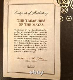 The Treasures of the Mayas 12 Pc 24k on Sterling Medal Set w Frame, COA, Box