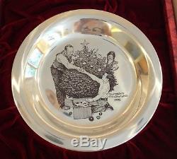 Trimming The Tree Norman Rockwell Sterling Silver Christmas Plate Franklin Mint