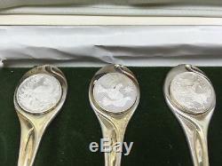 Twelve Days of Christmas Sterling Silver Spoons Set Franklin Mint 356 Grams NOS