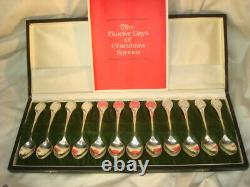 Twelve Days of Christmas Sterling Silver Spoons Set with Box Franklin Mint 1972