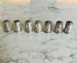 U. S. Colonial Colonies Sterling Silver Thimble set of 7 Franklin Mint, c. 1978