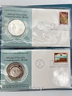 UN First Day Covers 1971 First Edition. 925 Sterling Silver Proofs X 4 Total