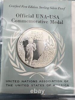 UN First Day Covers 1971 First Edition. 925 Sterling Silver Proofs X 4 Total