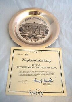 UNIVERSITY OF BRITISH COLUMBIA STERLING SILVER PLATE FRANKLIN MINT withCOA 1977