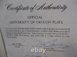 UNIVERSITY OF OREGON 1975 SOLID STERLING SILVER PLATE FACTORY SEALED 8x 8 INCHES