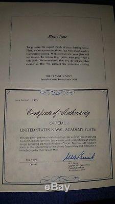United States Naval Academy Chapel Franklin Mint Sterling Silver Plate Walnut Cs