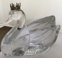 VTG 1984 Franklin Mint Lead Crystal Swan with 925 Gilt Crown Sculpture Lt. Ed