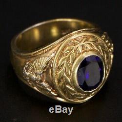 VTG Sterling Silver FRANKLIN MINT Sapphire Laurel Leaf Eagle Ring Size 10 15g