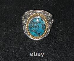 Vintage 14k Gold Sterling John Wayne Ring Franklin Mint Turquoise Size 12